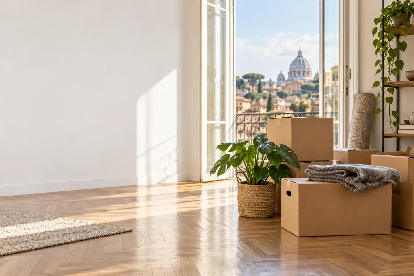 Una famiglia prepara il trasloco in una casa luminosa